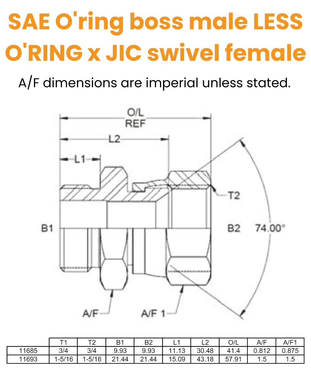 3/4 Sorb Male x 3/4 JIC Swivel Female Hydraulic Adaptor